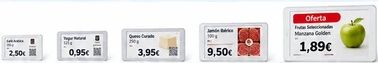 Diferentes tamaños de etiquetas electrónicas, desde pequeñas etiquetas hasta displays grandes